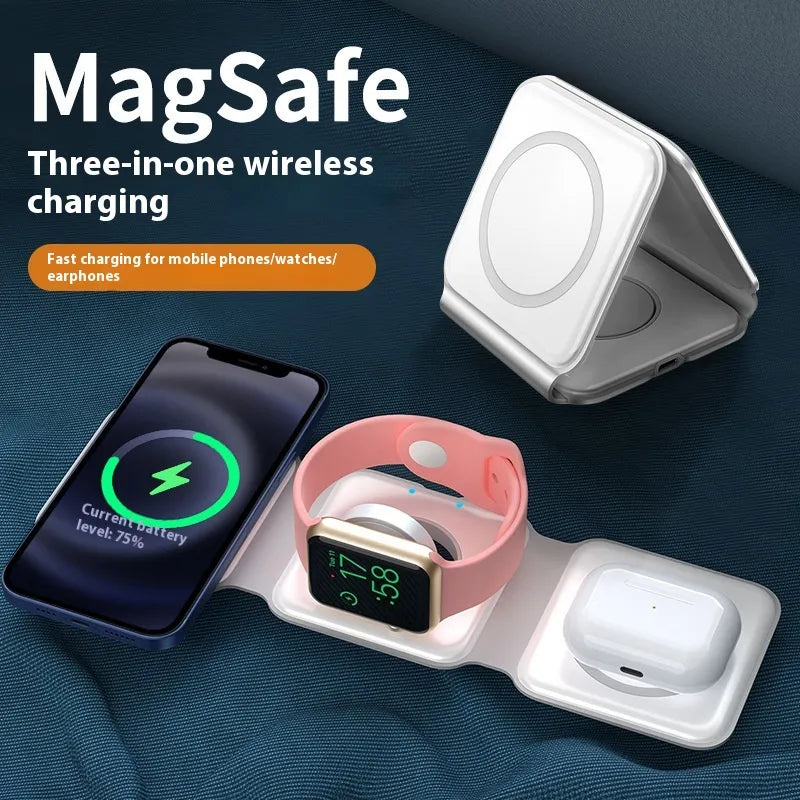 3-in-1 Magnetic Wireless Charging Folding Mobile Phone Holder