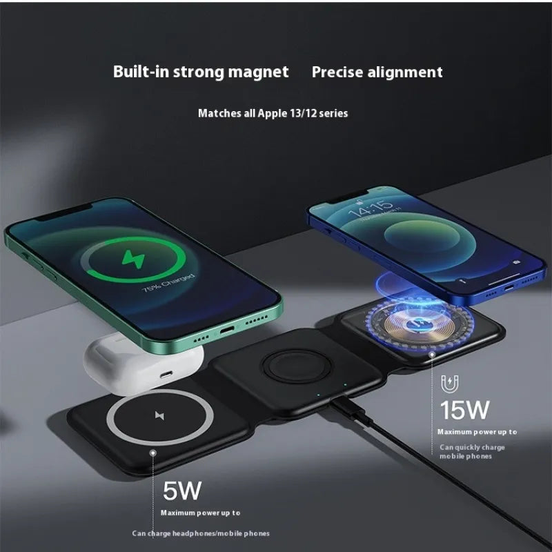 3-in-1 Magnetic Wireless Charging Folding Mobile Phone Holder