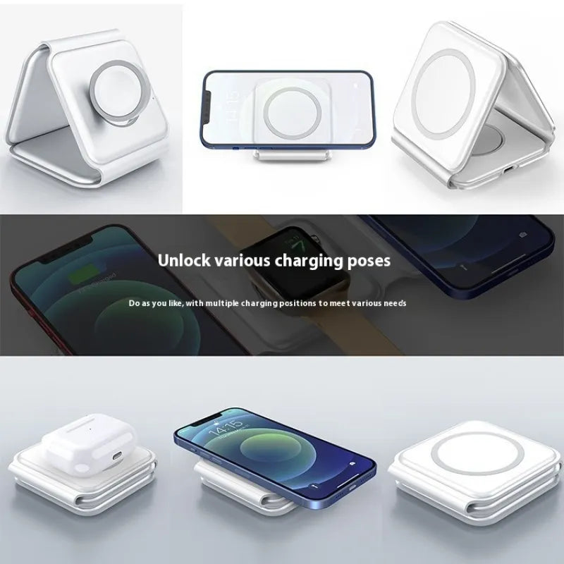 3-in-1 Magnetic Wireless Charging Folding Mobile Phone Holder